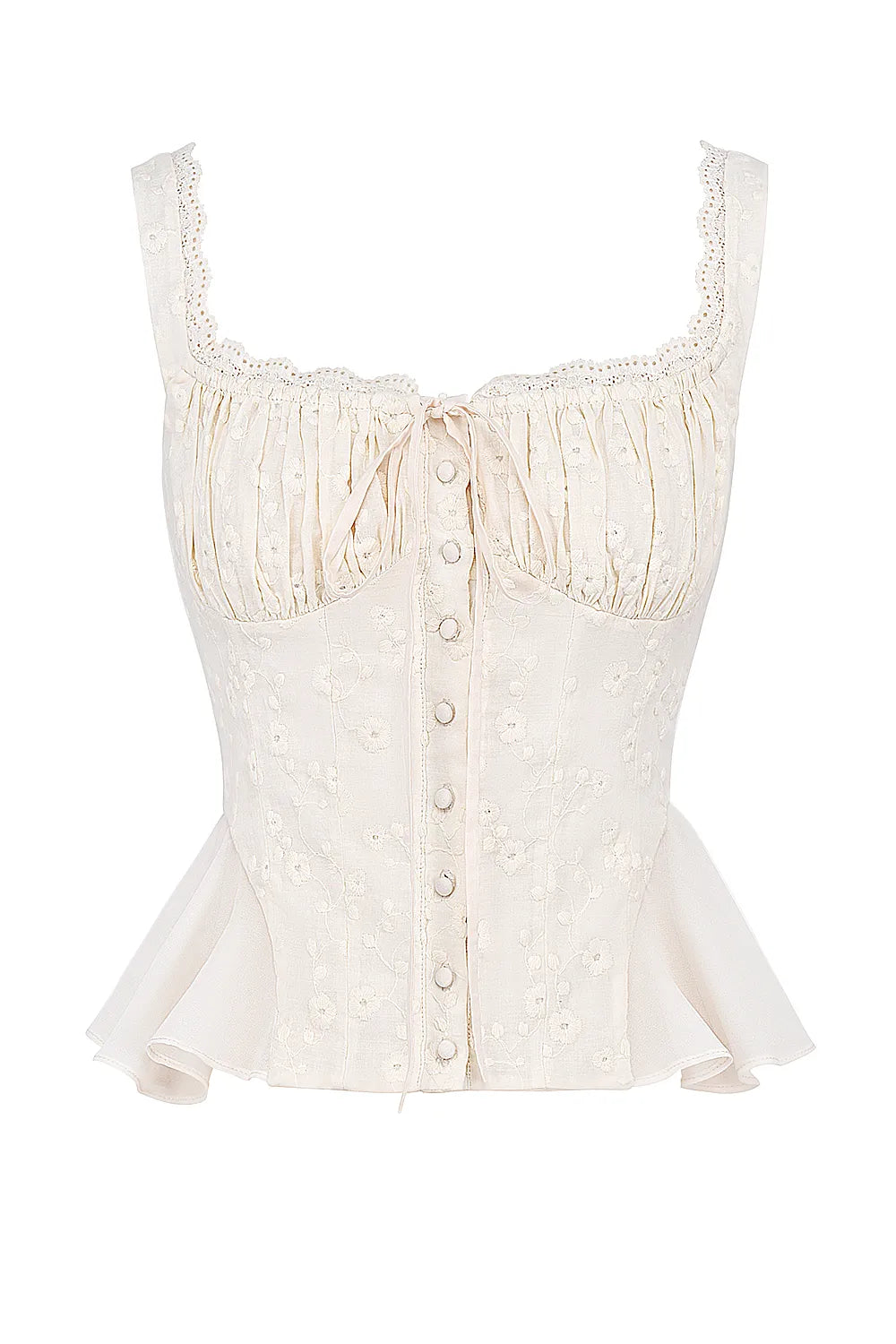 Jean Vintage Cream Cotton Broderie Anglais Peplum Top