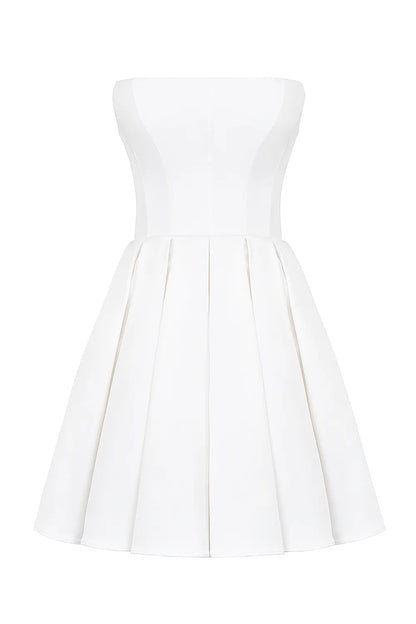 Emmanuela White Strapless Pleated Mini Dress