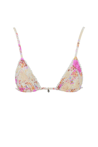 Corsica Floral Print Ruffle Trim Bikini Top