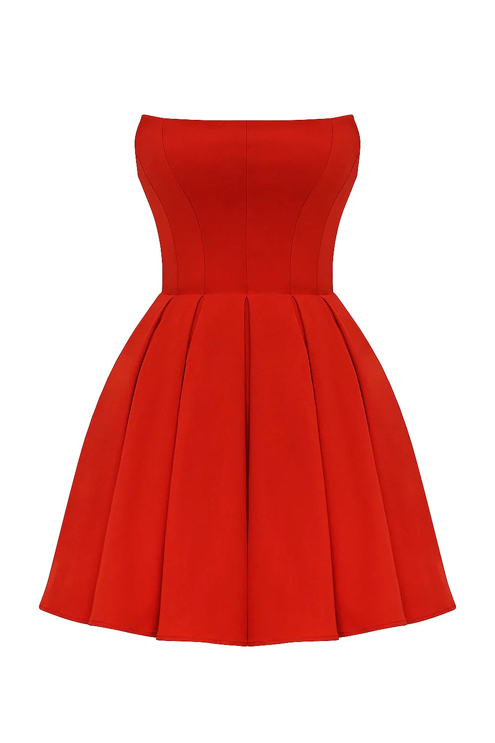 Emmanuela Italian Tomato Strapless Pleated Mini Dress
