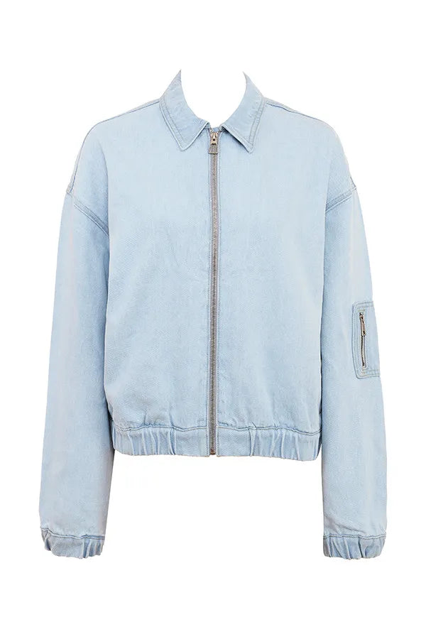 Mistress Rocks Blue Denim Oversized Bomber Jacket - SALE