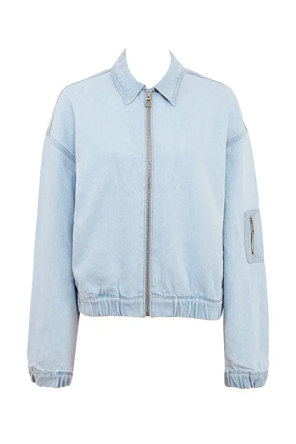 Mistress Rocks Blue Denim Oversized Bomber Jacket - SALE