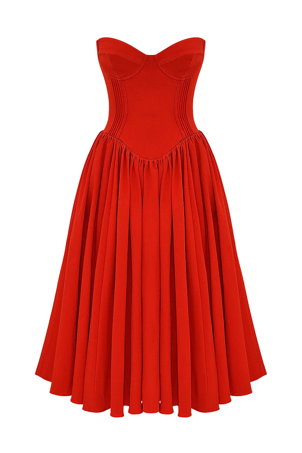 Elizabeth Italian Tomato Strapless Midi Sundress