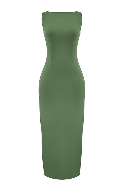 Filomena Olive Boat Neck Maxi Dress