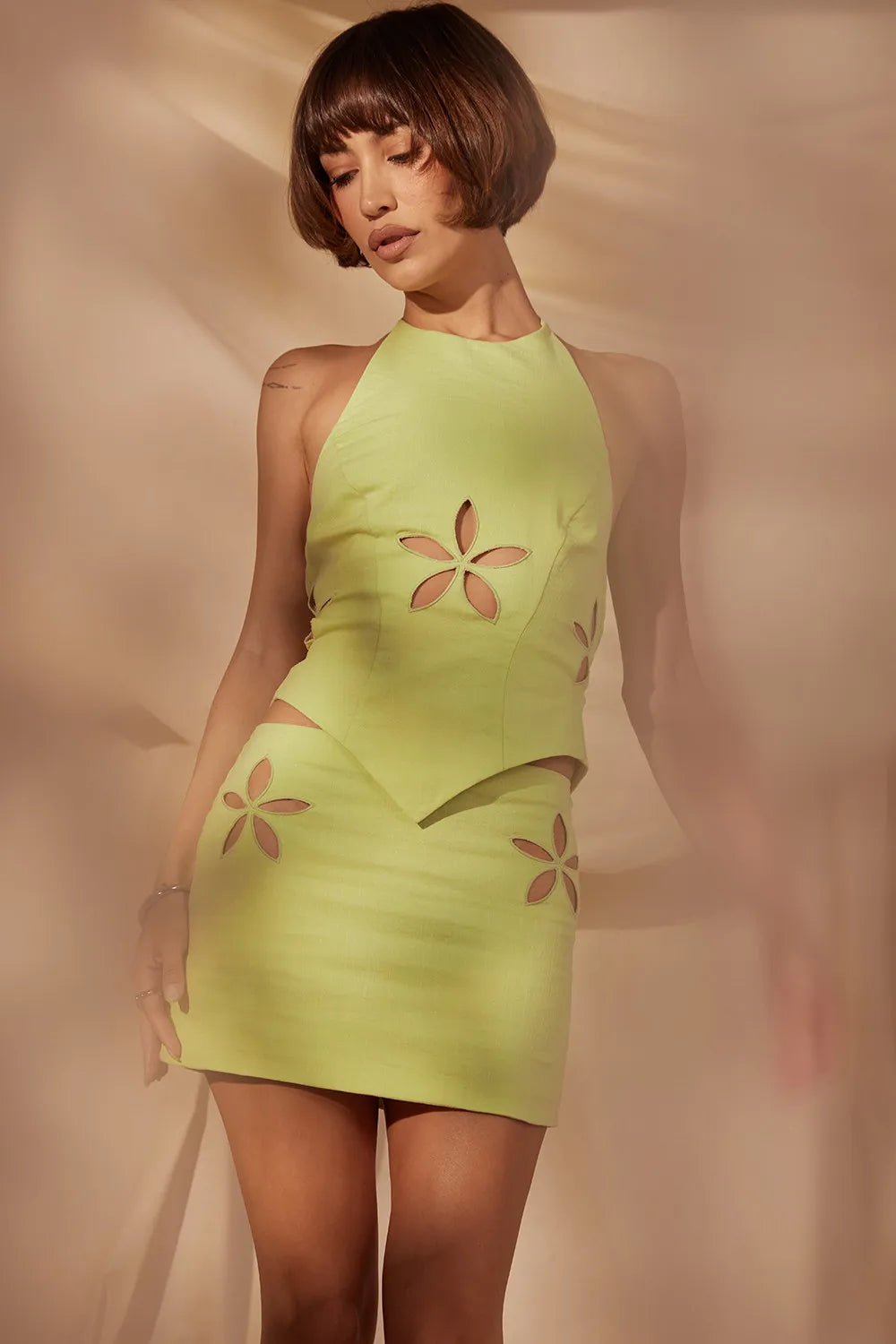 Mistress Rocks Matcha Open Back Floral Cutout Top - SALE