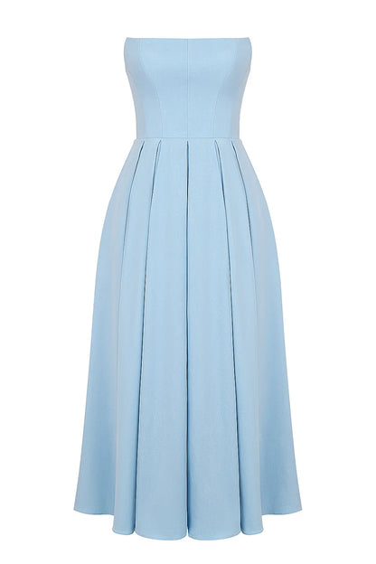 Audrey Tuscan Blue Strapless Midi Sundress