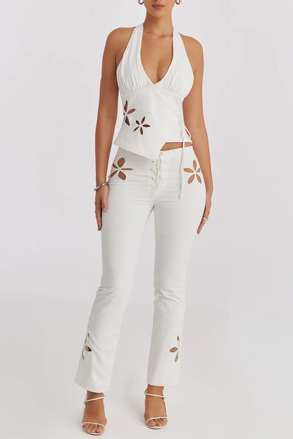 Mistress Rocks Cloud Wrap Floral Cutout Halter Top - SALE