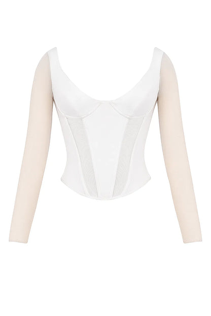Araminta White Long Sleeve Mesh Corset