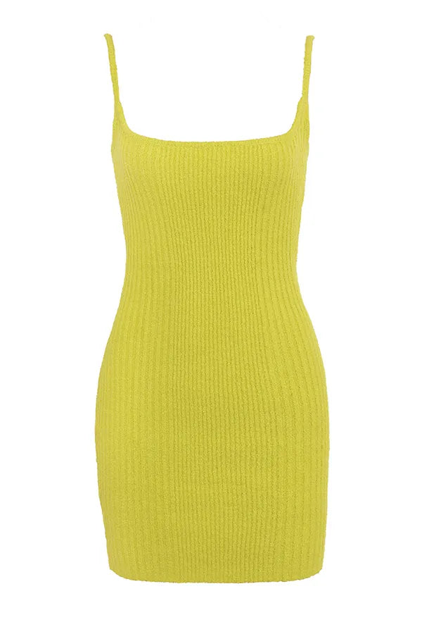 Neri Acid Lime Textured Cotton Knit Mini Dress