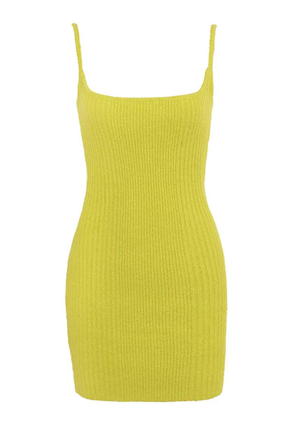 Neri Acid Lime Textured Cotton Knit Mini Dress