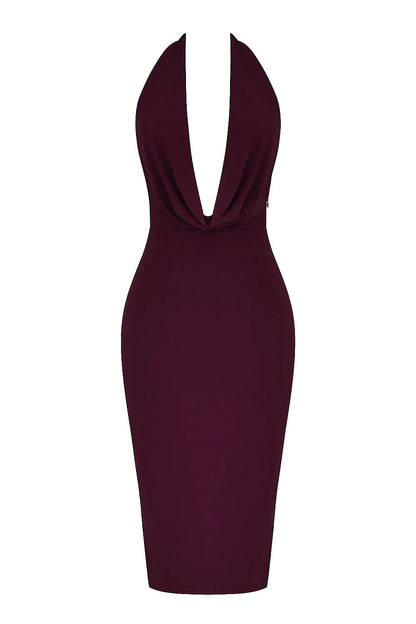 Florentina Merlot Draped Midi Dress