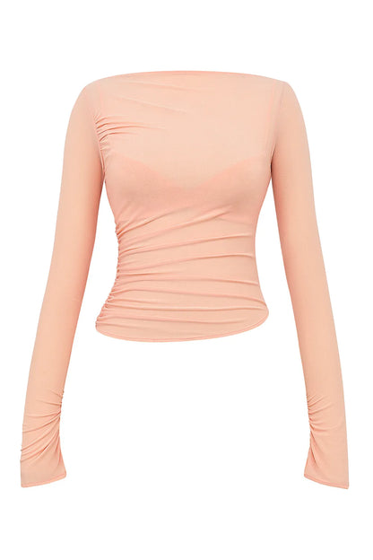 Floria Sorbet Gathered Long Sleeve Top With Bra