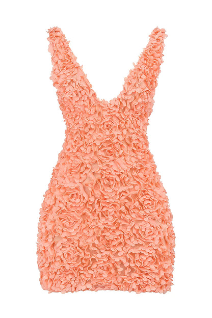Faena Sorbet Plunge Floral Appliqué Mini Dress