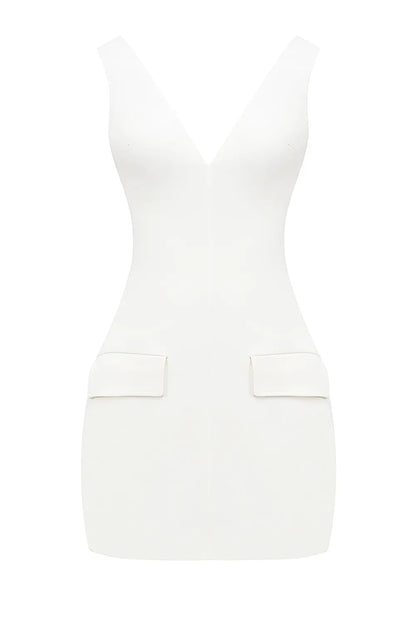 Olympia White Plunge Mini Dress
