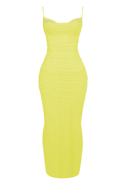 Nalini Acid Lime Corset Maxi Dress