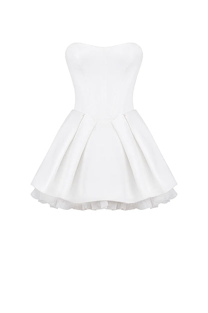 Noele White Satin Strapless Bow Mini Gown
