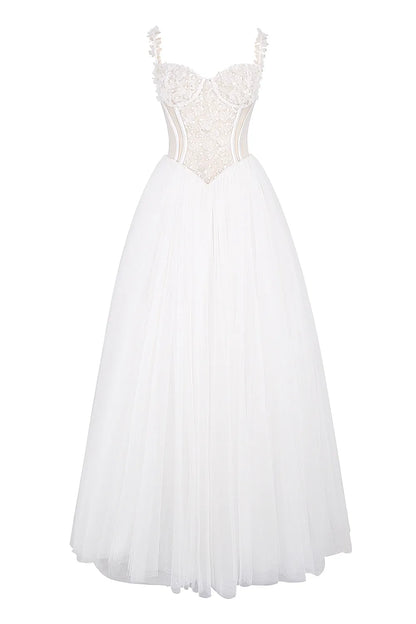 Nathalie White Floral Lace Tulle Bridal Gown