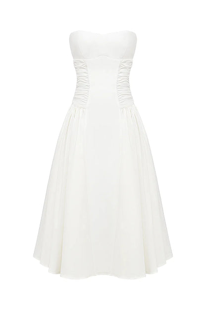Georgiana White Cotton Strapless Midi Sundress