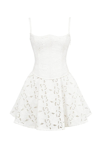Elara White Broderie Anglais Mini Dress