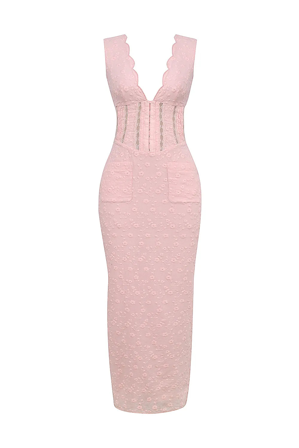 Sophina Perfectly Pink Broderie Anglais Plunge Maxi Dress