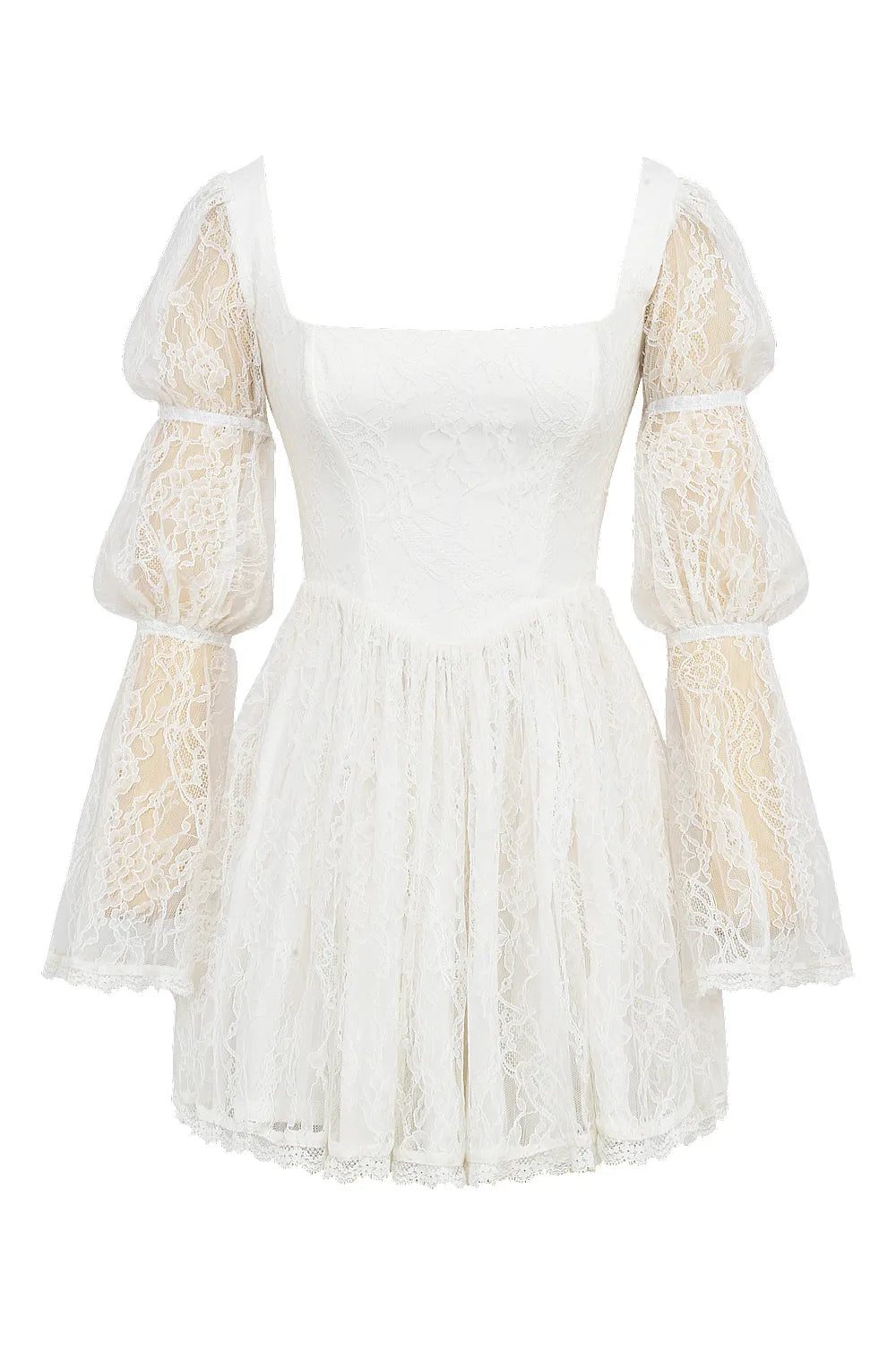 Sancia White Lace Puff Sleeve Mini Dress
