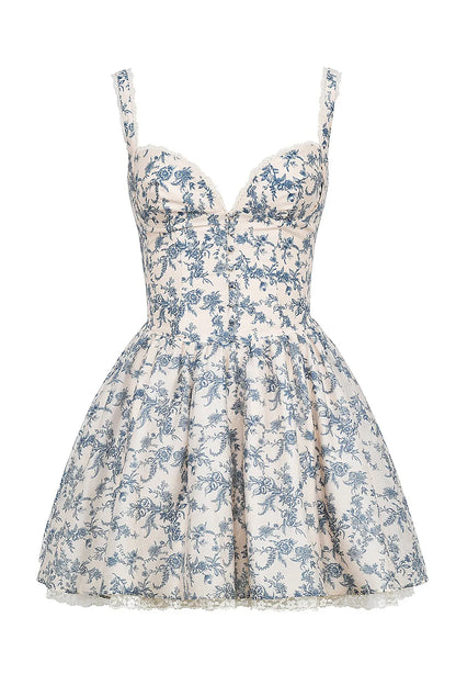 Brigitte English Porcelain Print Corset Mini Dress
