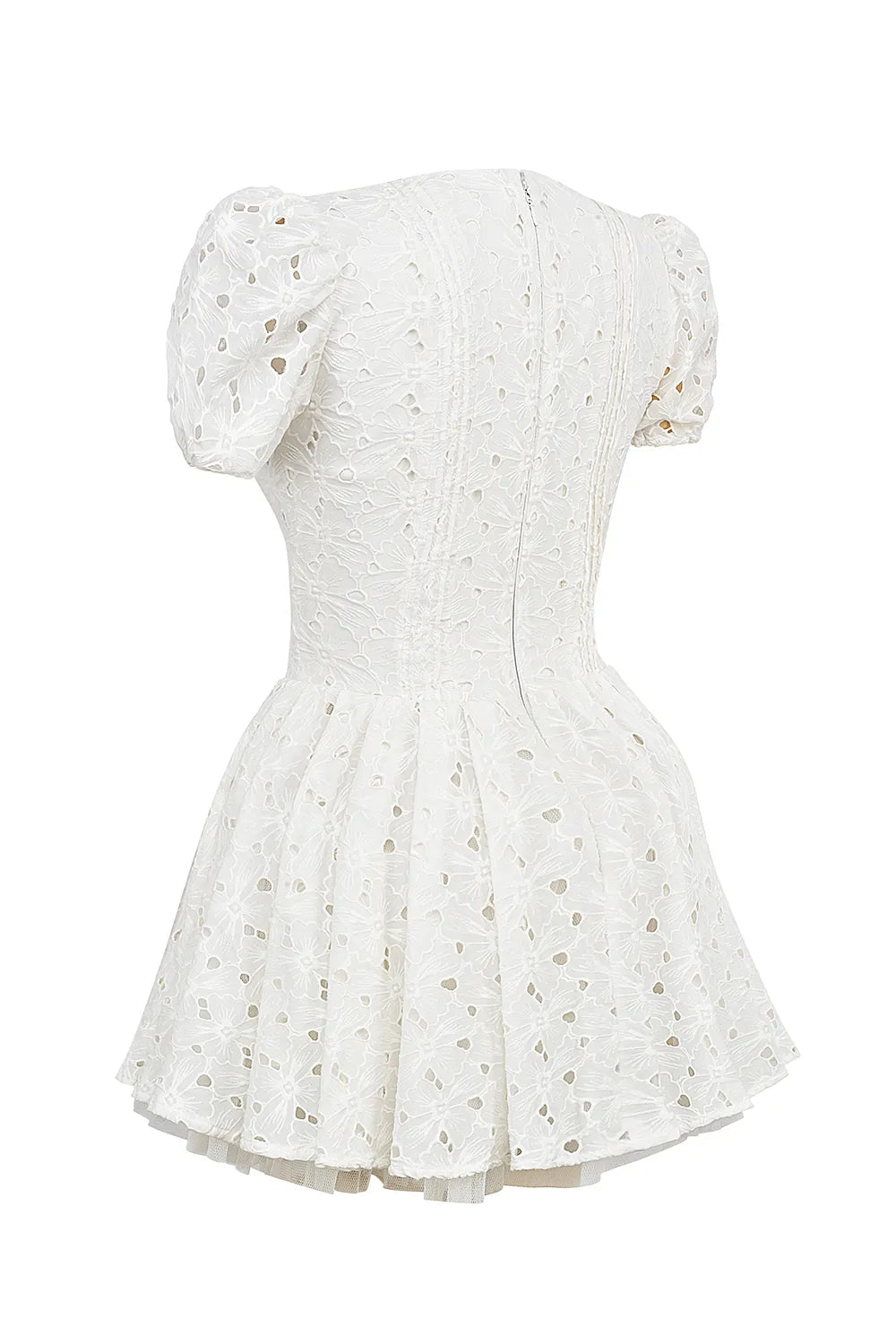 Imani White Pleated Broderie Anglais Mini Dress