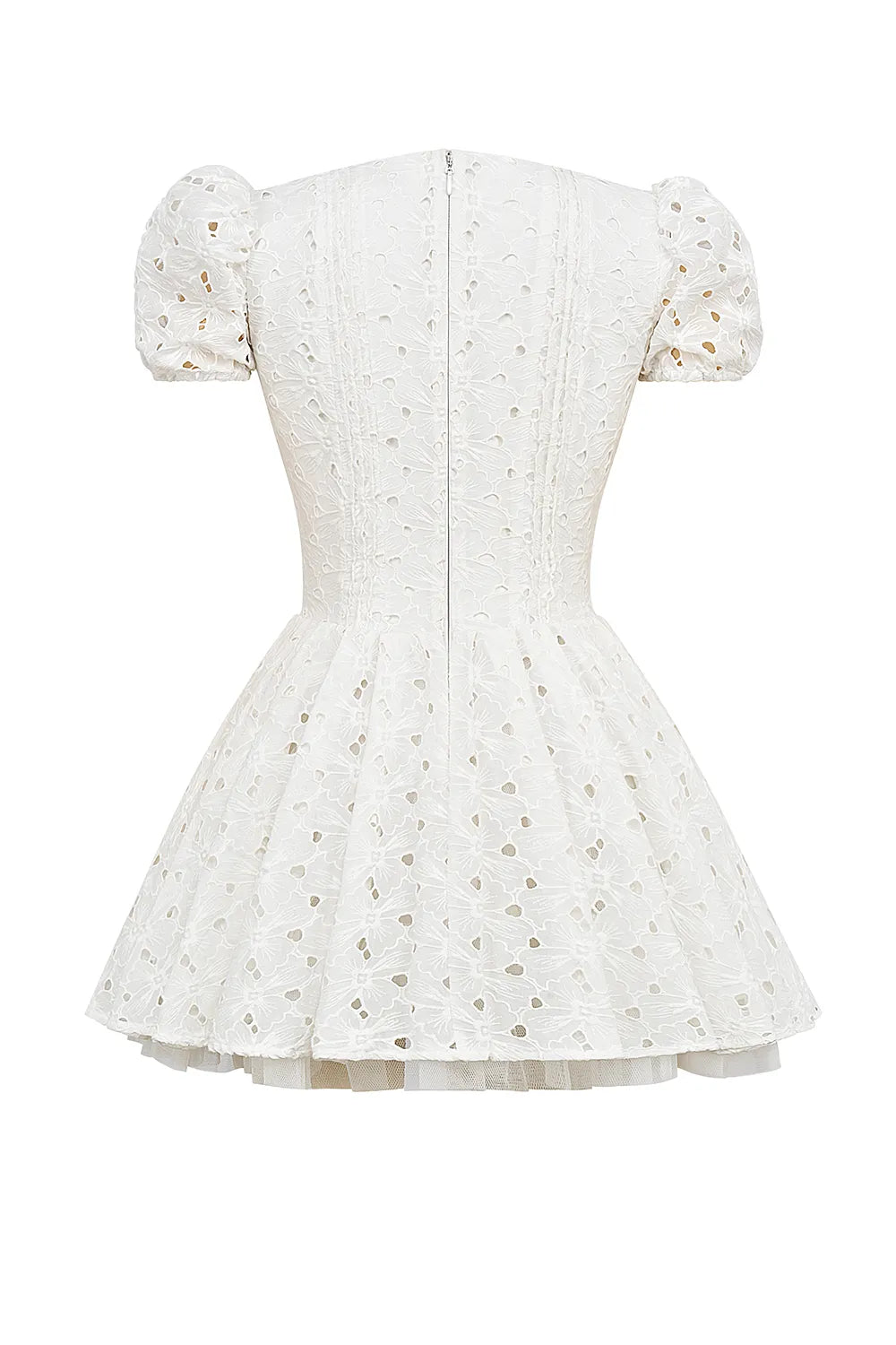 Imani White Pleated Broderie Anglais Mini Dress
