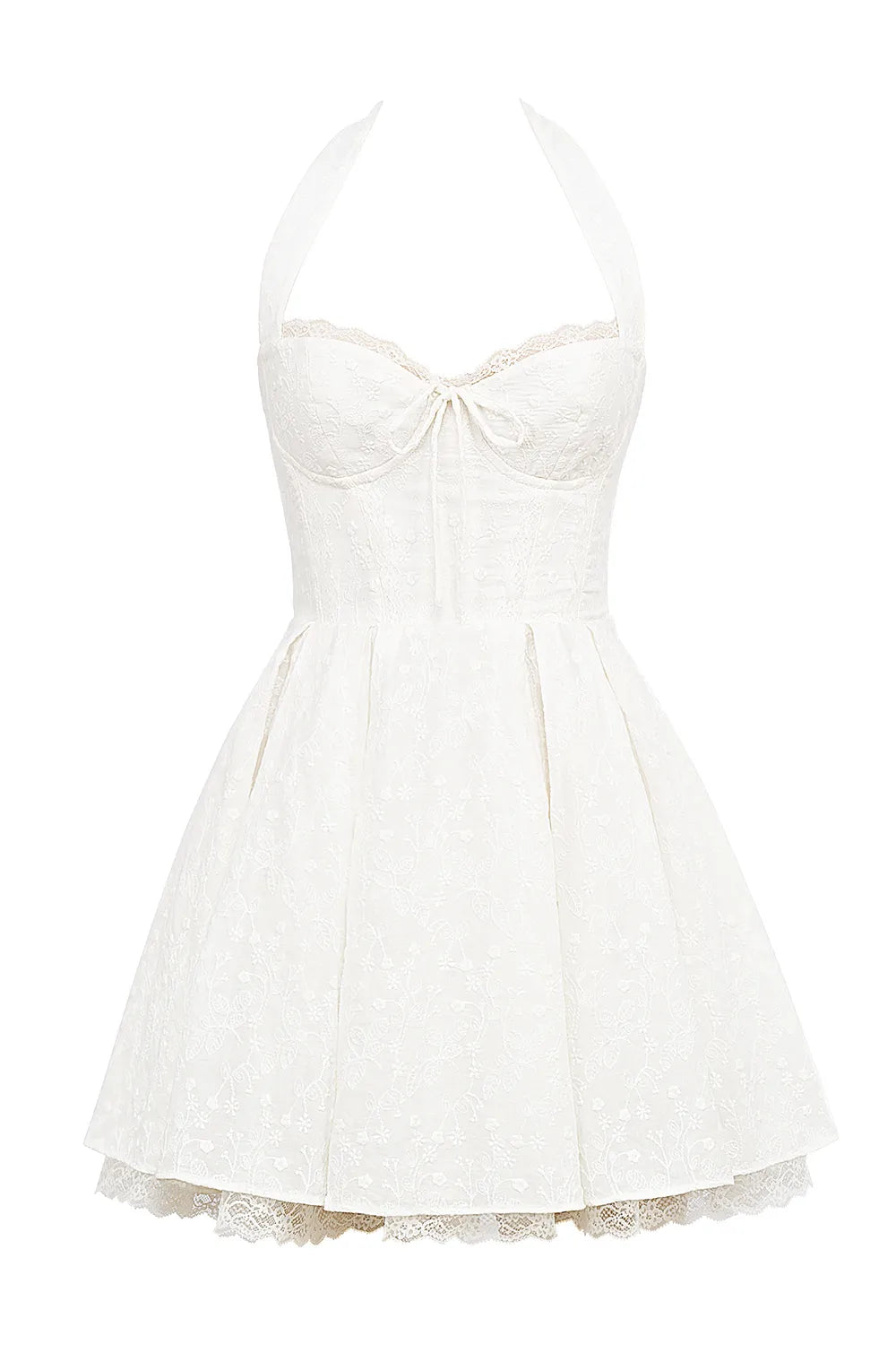 Harriet White Broderie Anglais Halter Mini Dress