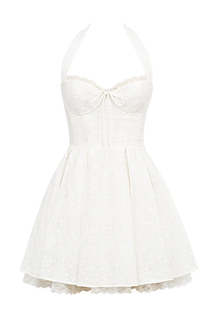 Harriet White Broderie Anglais Halter Mini Dress