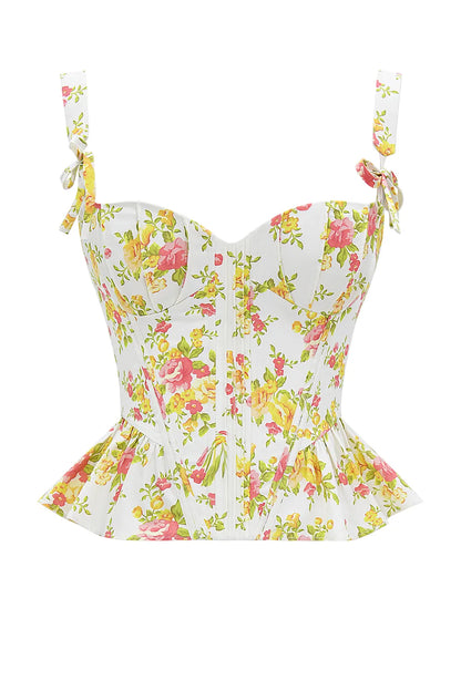 Gigou Royal Rose Print Peplum Cotton Corset