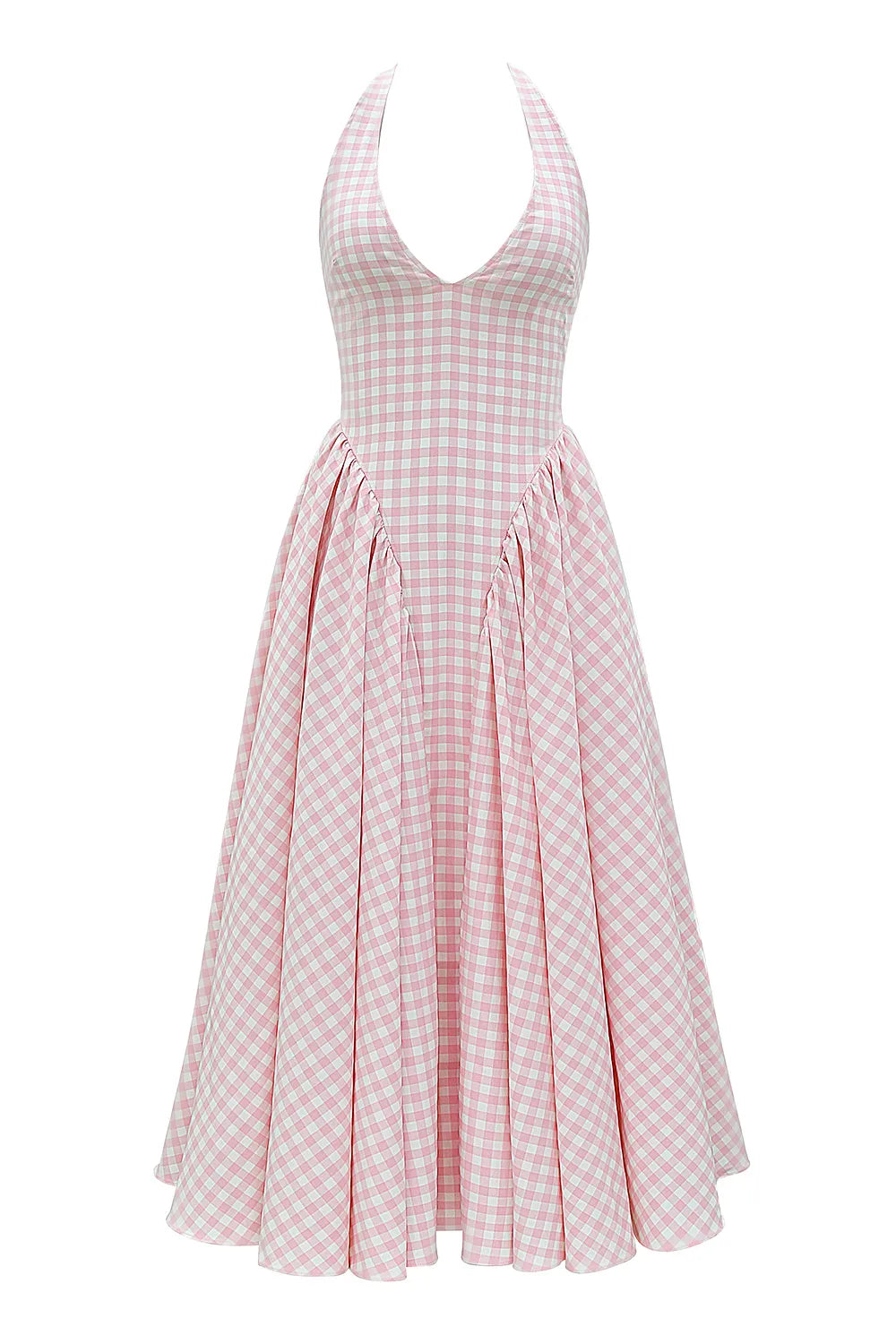 Marilyn Strawberry Shortcake Gingham Halter Midi Sundress