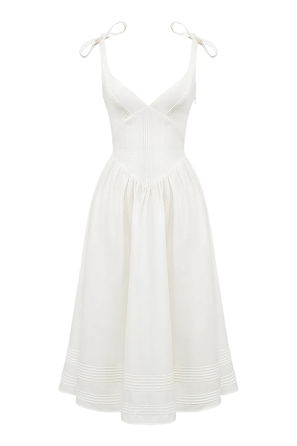Hattie White Pin Tuck Cotton Midi Sundress