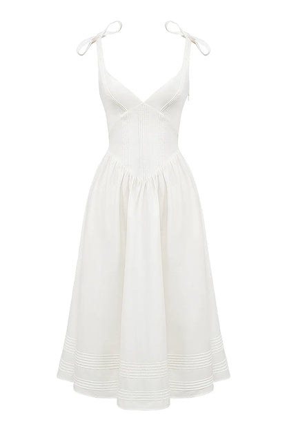 Hattie White Pin Tuck Cotton Midi Sundress
