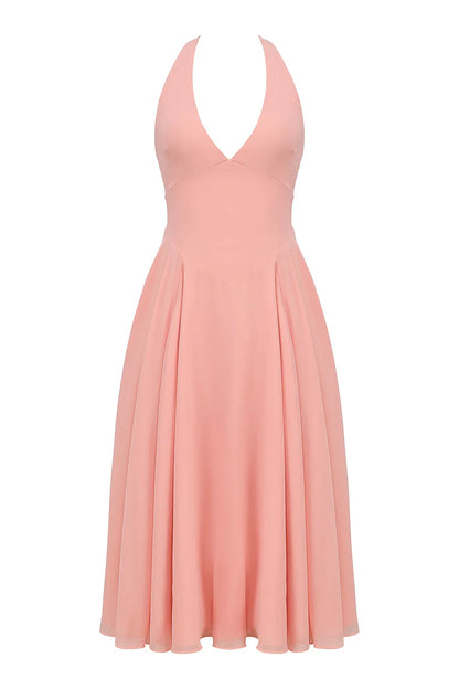 Solada Peach Georgette Halter Sundress