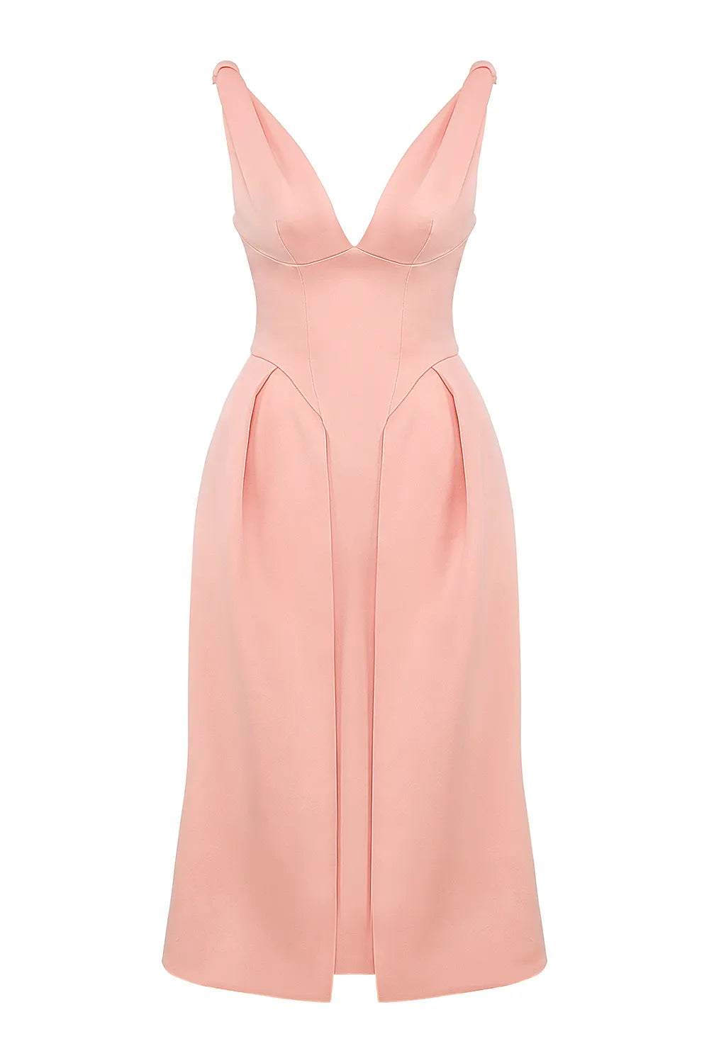 Paloma Peach Satin Pleated Midi Dress