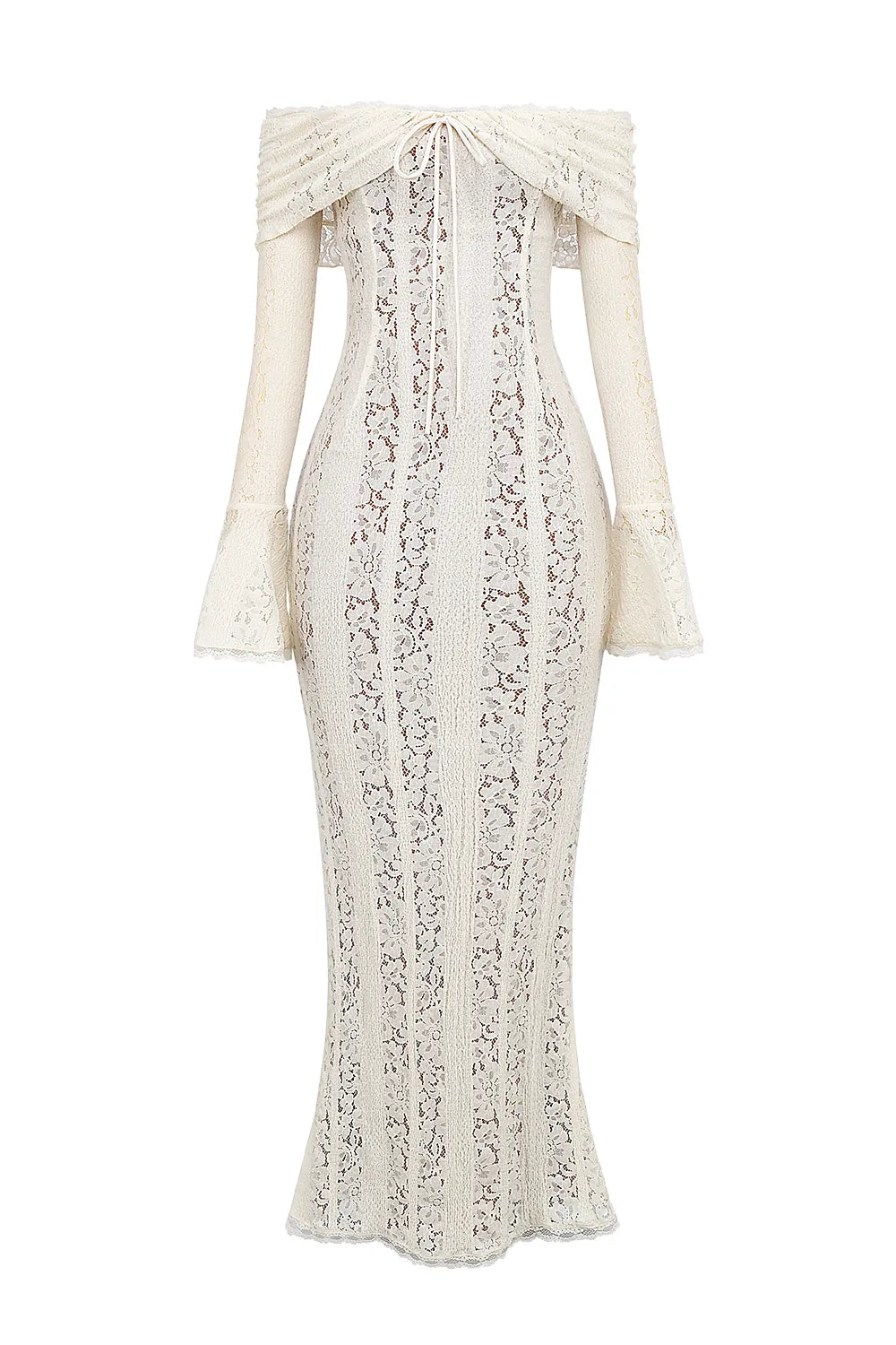 Belle Vintage Cream Floral Lace Off Shoulder Maxi Dress