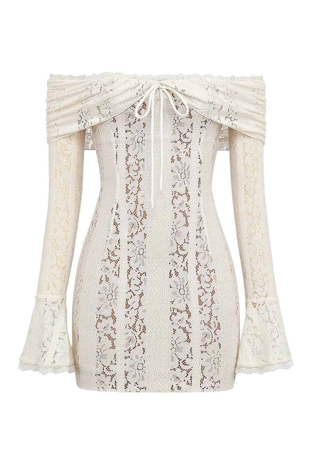 Sadie Vintage Cream Floral Lace Off Shoulder Mini Dress