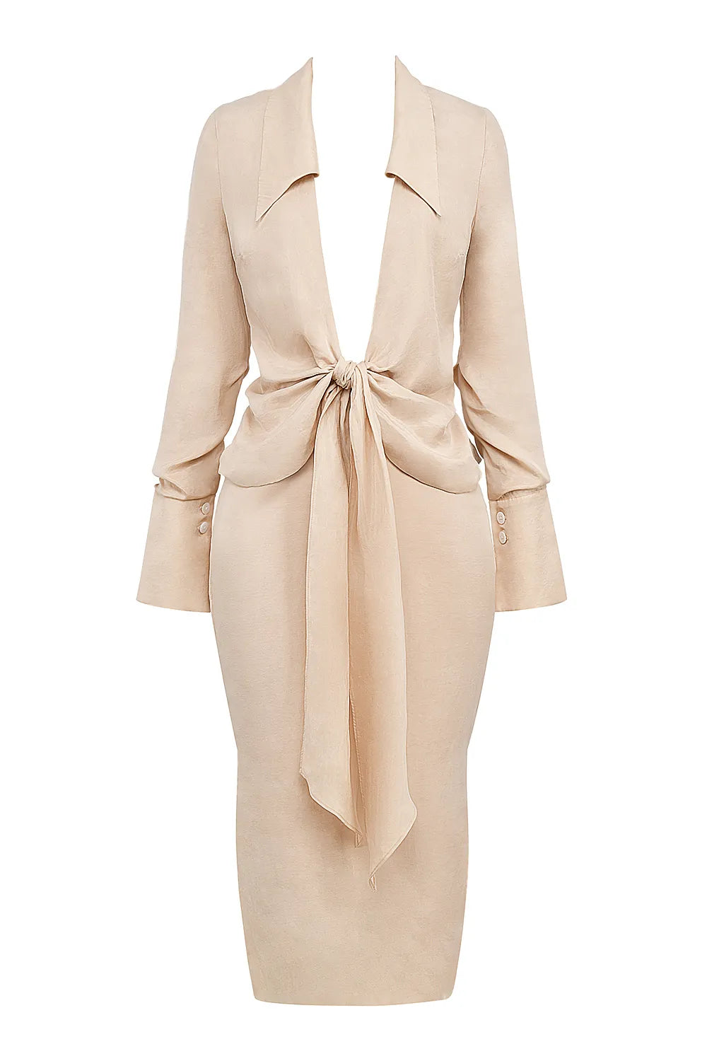 Nevaeh Almond Plunge Shirt Midi Dress