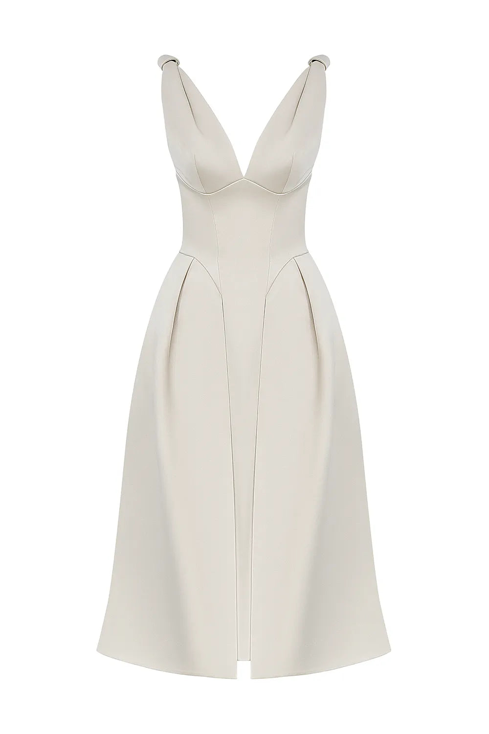Paloma Vintage Cream Satin Pleated Midi Dress