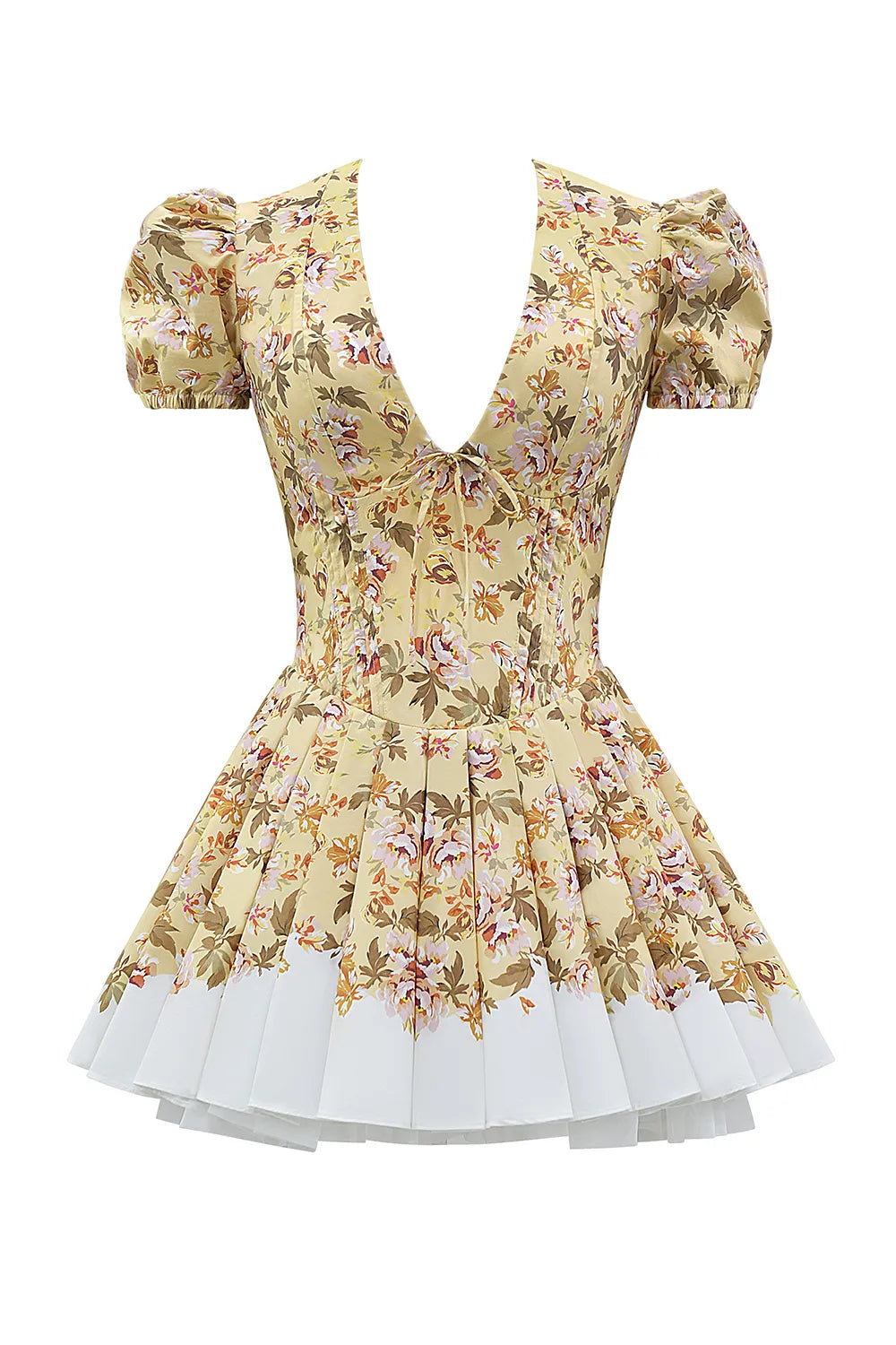 Imani Honeyflower Print Pleated Cotton Mini Dress