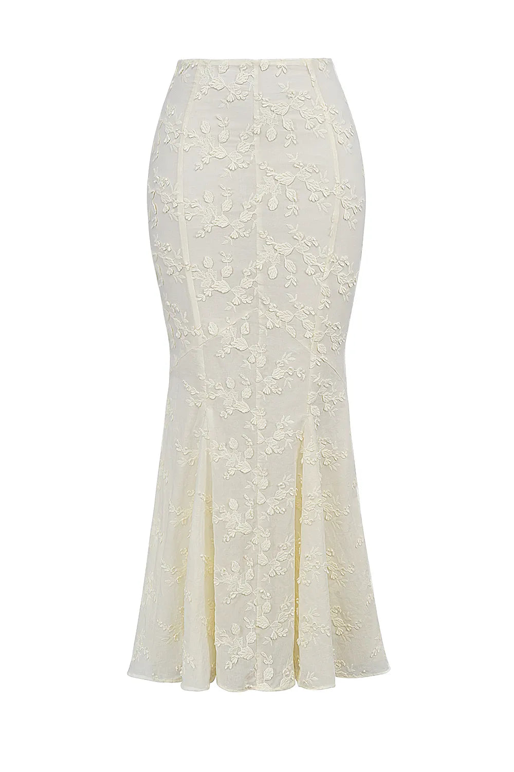 Veronica Vintage Ivory Embroidered Godet Maxi Skirt