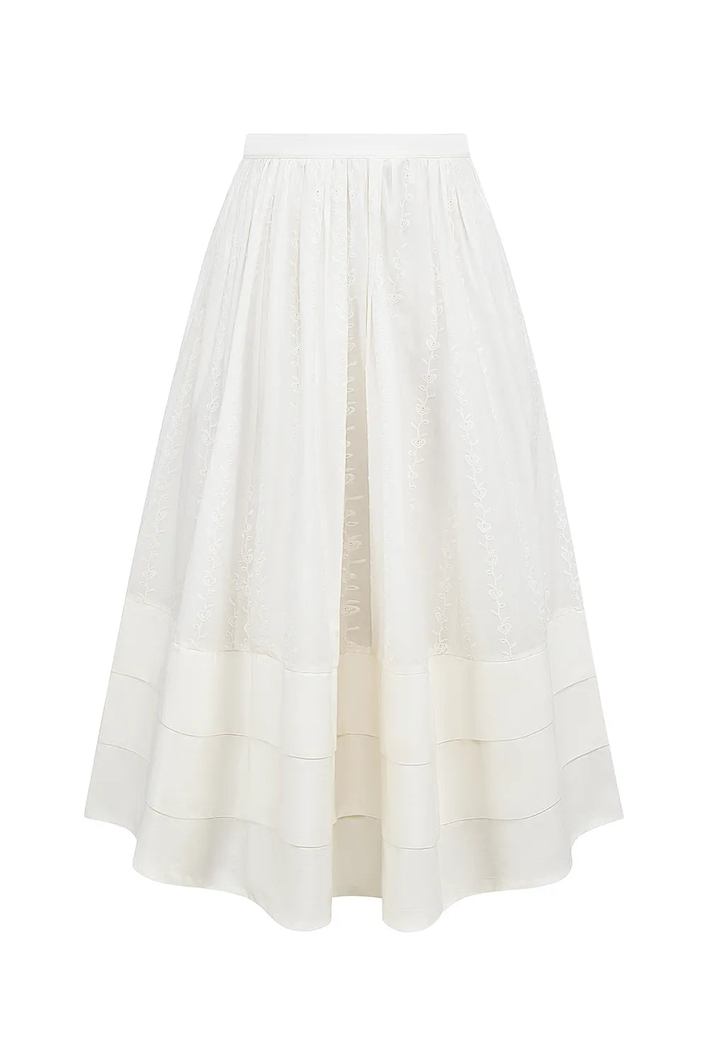 Augustine White Embroidered Cotton Midi Skirt