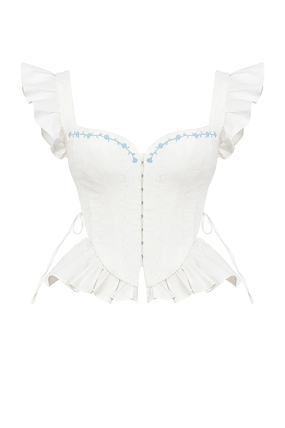 Lilibet White Embroidered Cotton Peplum Corset Top