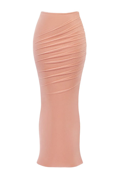 Cassidy Peach Fluted Hem Maxi Skirt