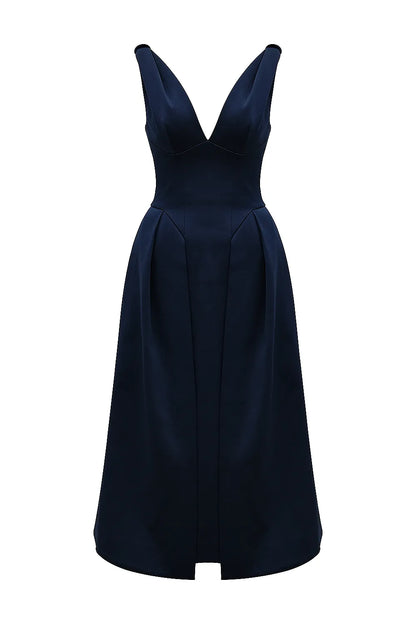 Paloma Midnight Twist Strap Satin Midi Dress