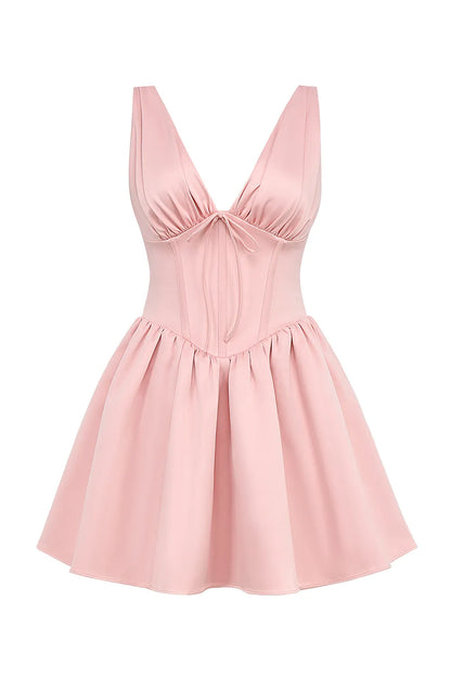 Emmeliette Powder Pink Satin Mini Dress