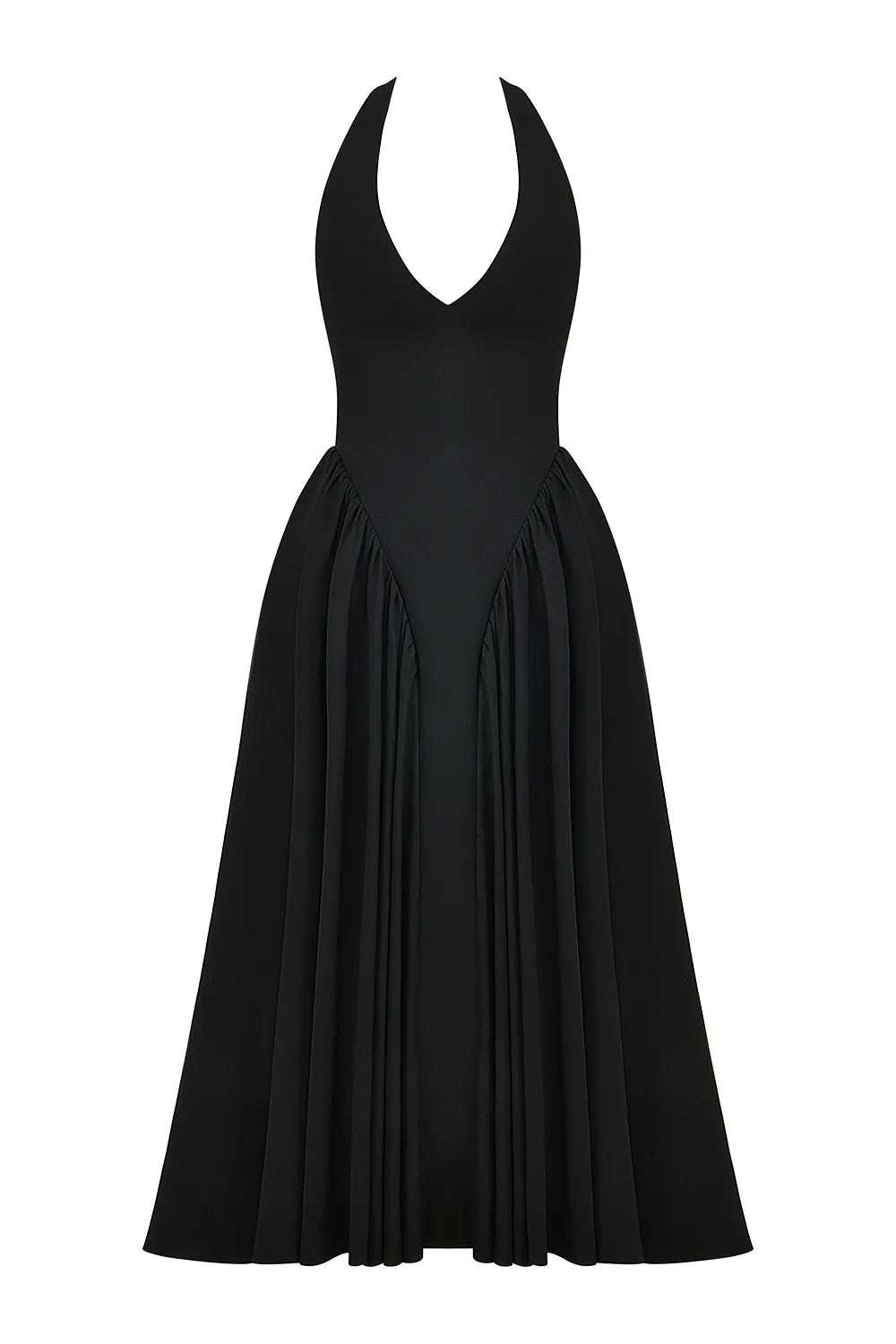 Marilyn Black Twill Halter Midi Dress