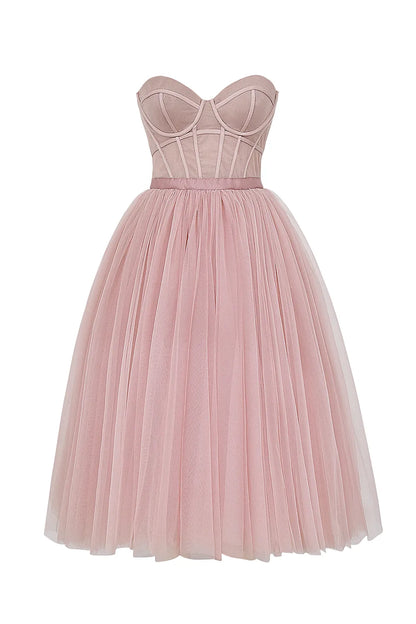 Darling French Rose Tulle Midi Dress