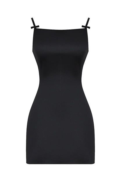 Dainty Black Square Neck A-Line Mini Dress